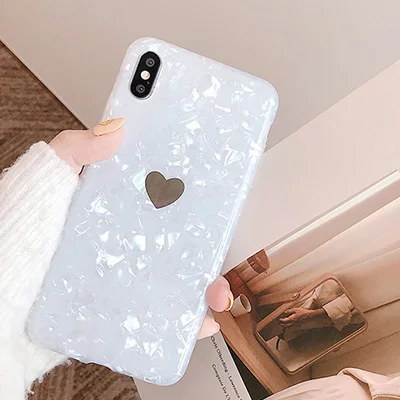 white GlamPhone чехол с фритиллярным покрытием Золотое любовное Сердце чехол для телефона для iPhone X XS Max XR Мягкий ТПУ чехол для iPhone 7 8 6 6s Plus чехол - Цвет: white
