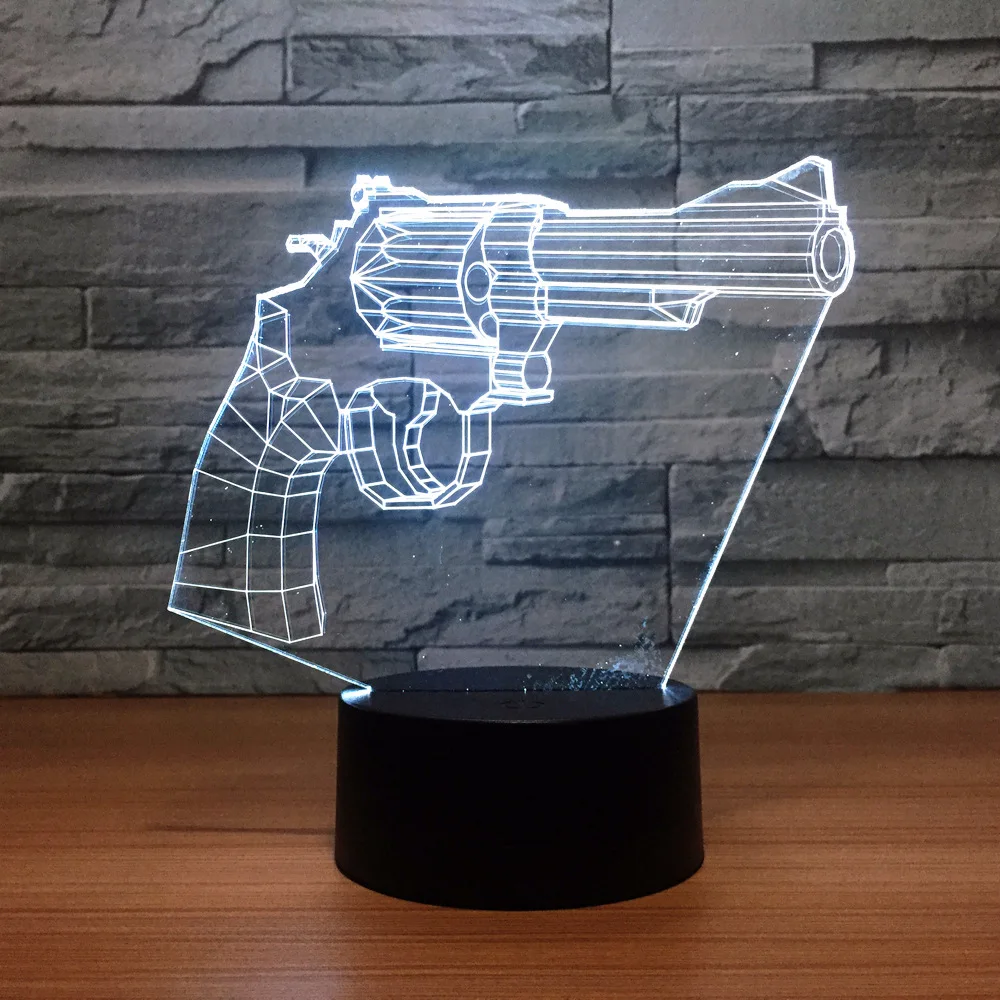 Револьвер 3D лампа 7 цветов светодиодный ночник для детей сенсорный светодиодный Usb Настольный Lampara Lampe детский спальный ночник Прямая поставка
