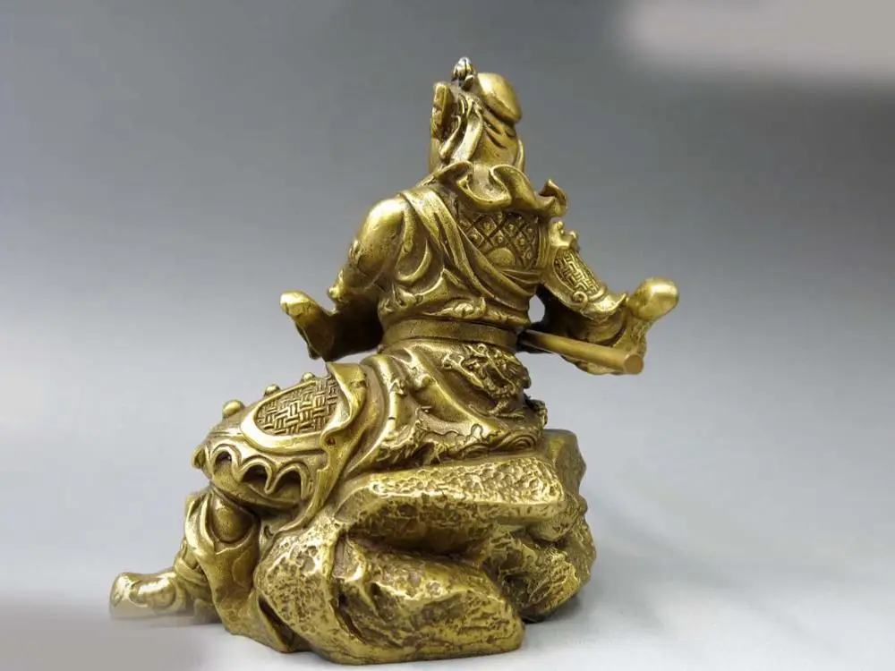 DS Китай латунь скульптура резной дракон меди Боевое бог богатства Гуань Юй