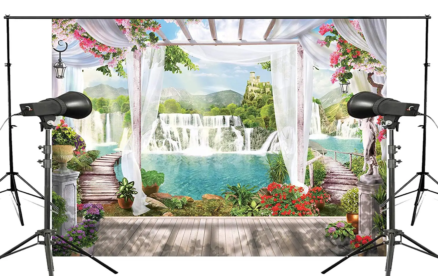 7x5ft красивый чистый река водопады деревянный мост природа фотография Фон