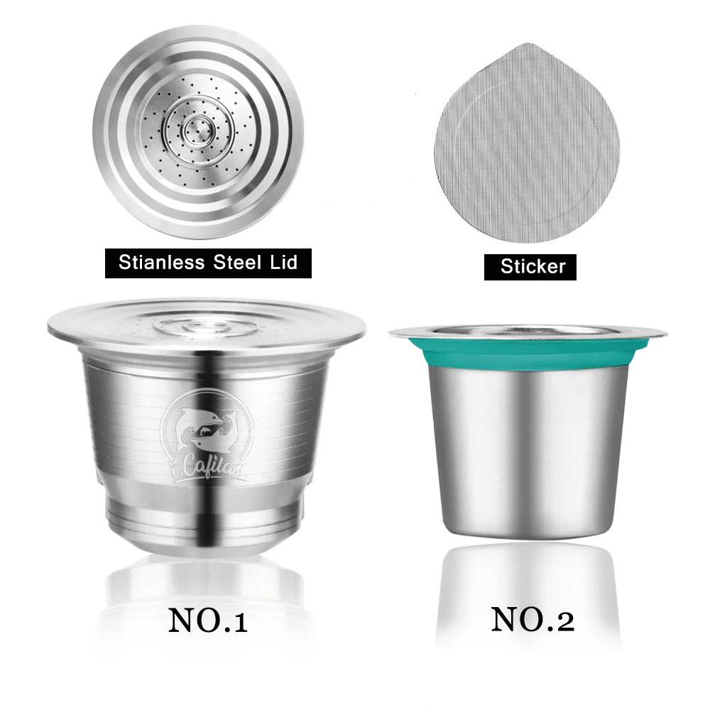 Многоразовые кофейные капсулы Nespresso из нержавеющей стали, два типа, многоразовые кофейные капсулы с одноразовыми наклейками, фольга, Кофеварка