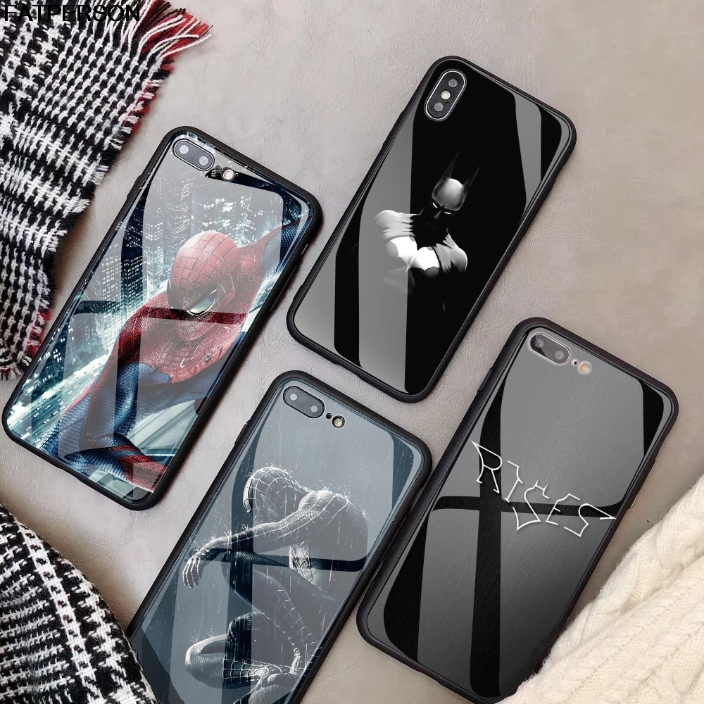 Чехол для телефона из закаленного стекла iPhone 7 8 6s 6 Plus X XR XS MAX Бэтмен Человек-паук
