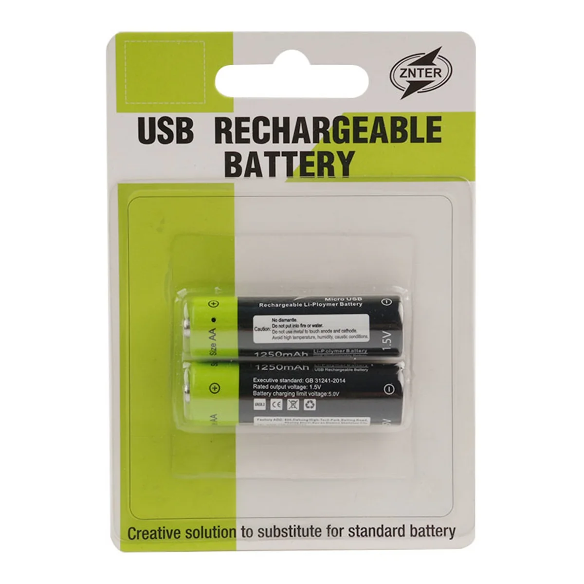 ZNTER aa Аккумуляторная батарея 1,5 V 1250mAh USB перезаряжаемые батареи литий-ионный аккумулятор батареи цифровые камеры пульты дистанционного управления - Цвет: Черный