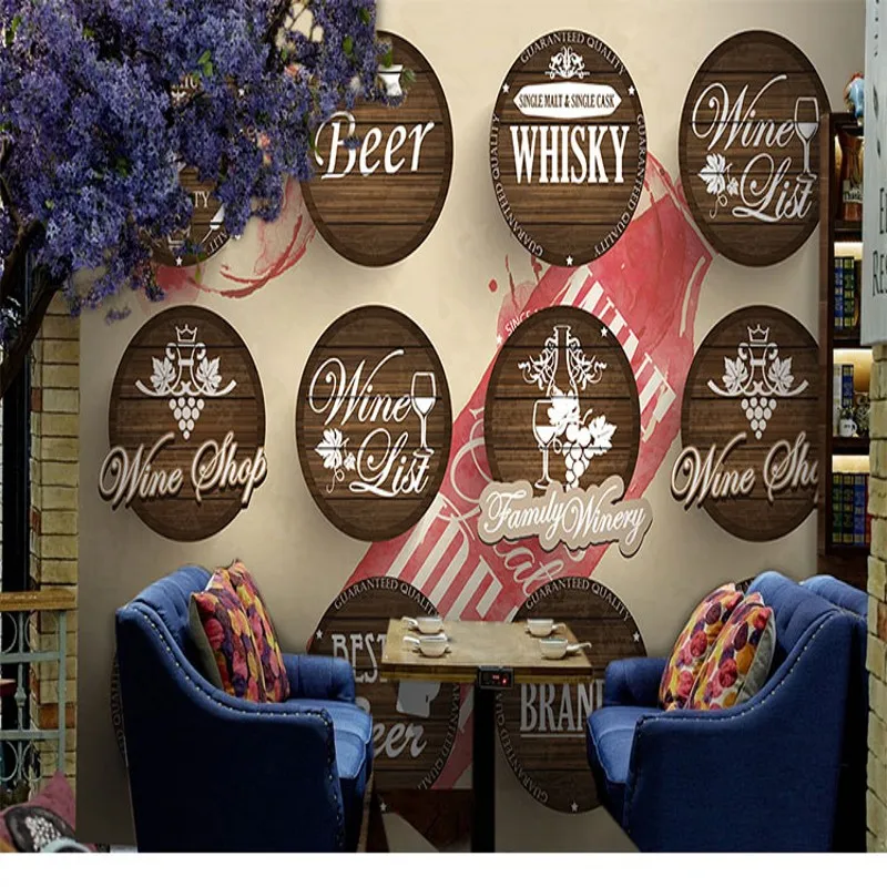 wallpaper for walls 3 d Bar restaurant background decoration creative Hand Painted red wine custom mural | Обустройство дома