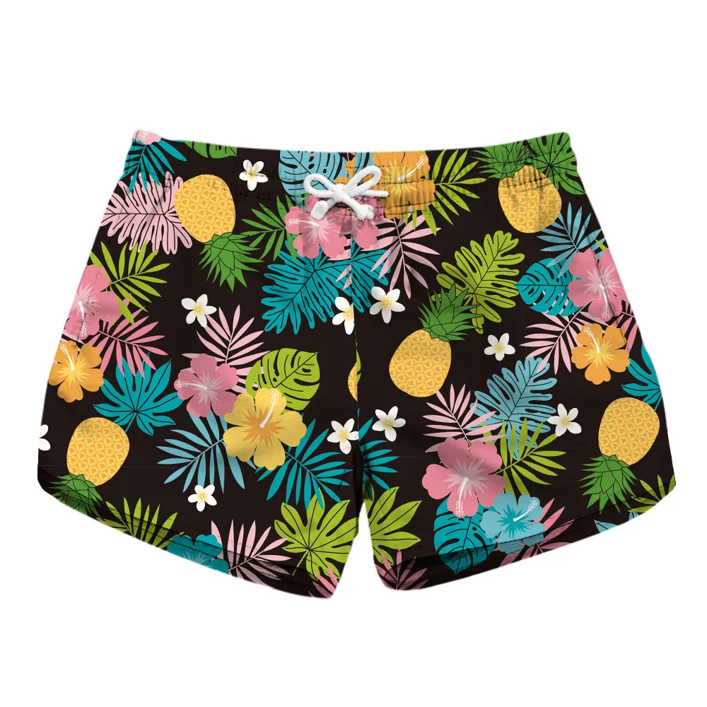 Summer Women Beach Shorts Water Sports Pant Pineapple Fruit 3D Print Loose Mini Short Surfing Pocket Holiday Surf Board Swimsuit