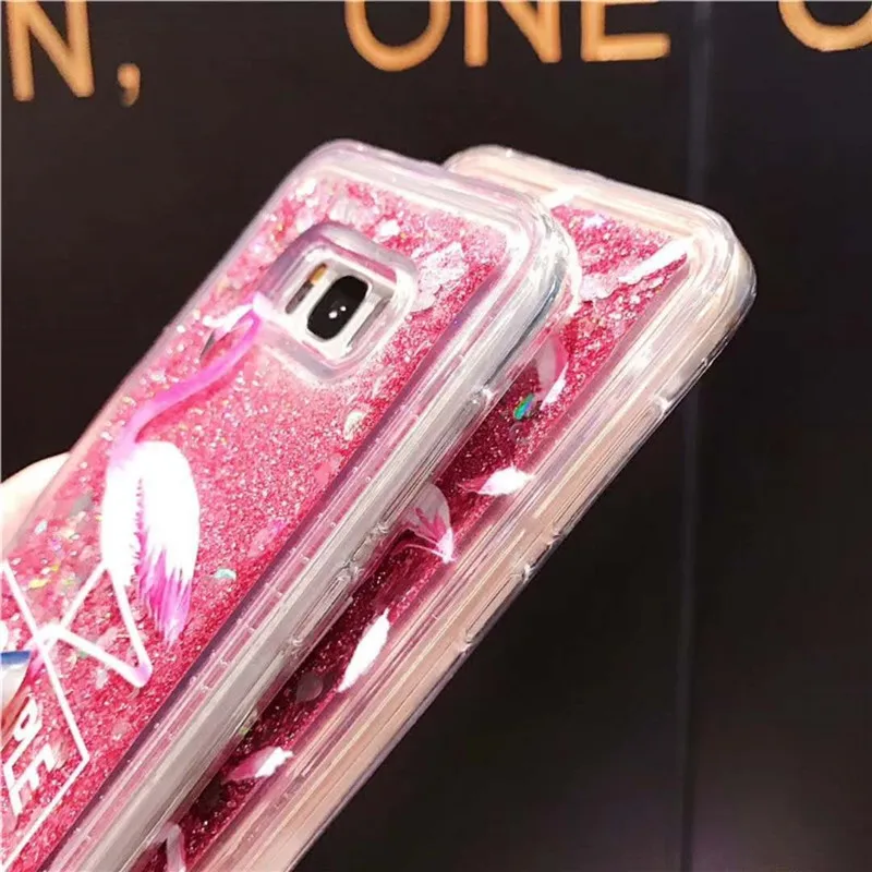 Блестящий чехол с перьями фламинго для Samsung galaxy S8 S9 Plus Note 9 8 A6 A8 2018 A3 A5 A7 J3 J5 J7 Pro