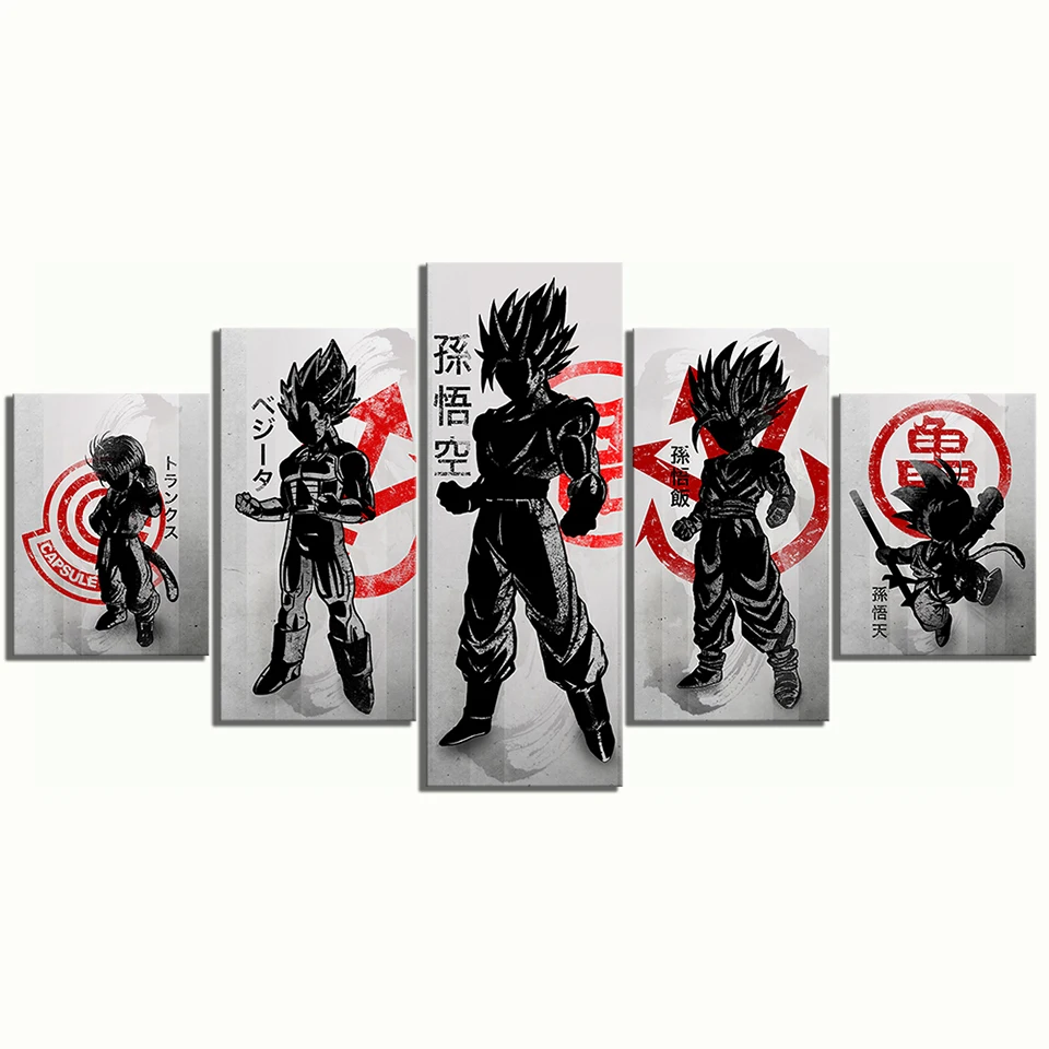 Горячая модульные принты 5 шт. Dragon Ball анимационные изображения домашнее декоративное Рисование офисный Холст плакат Настенная картина в рамке