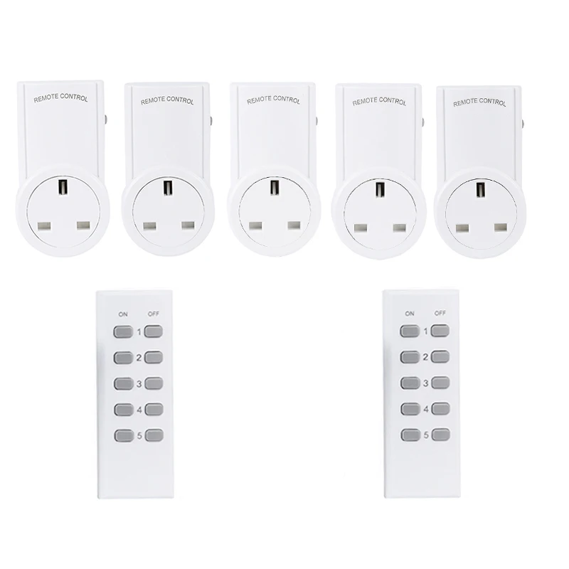 

Smart Plug Remote 433.92mhz Control Wireless Socket Programmable Electrical UK Switch (5 Socket+2 Remote)