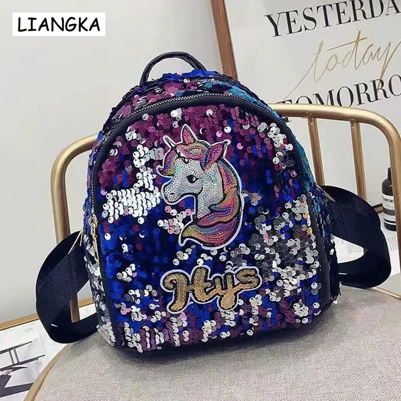 LIANGKA рюкзак с единорогом из искусственной кожи блестками для девочек подростков