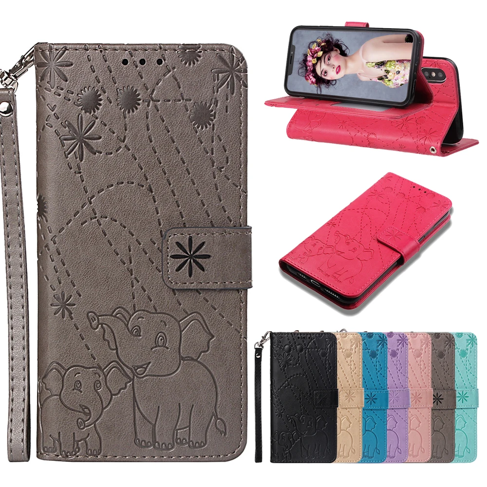 Флип-кейс из искусственной кожи с магнитным тиснением в виде слона для Samsung Galaxy J3