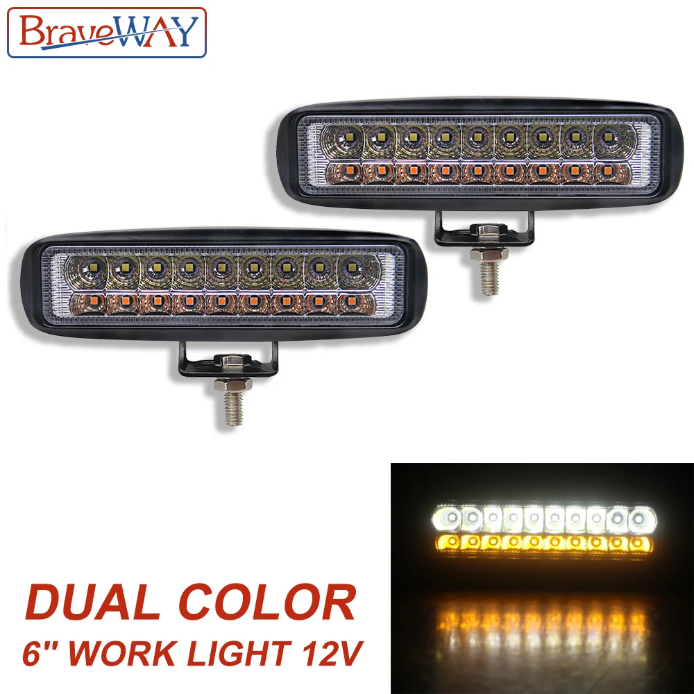 BraveWay 12V LED Work Light Bar DRL Daytime Running Dual Color Fog Lamp Headlights for UTV ATV Truck OffRoad | Автомобили и