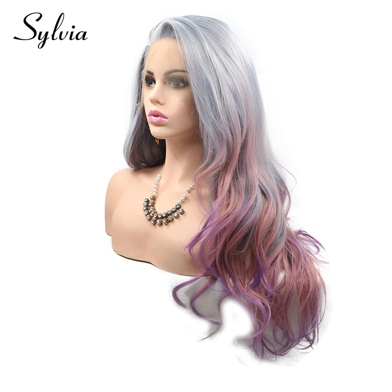 Sylvia серый смешанный розовый фиолетовый Ombre объемная волна синтетические парики