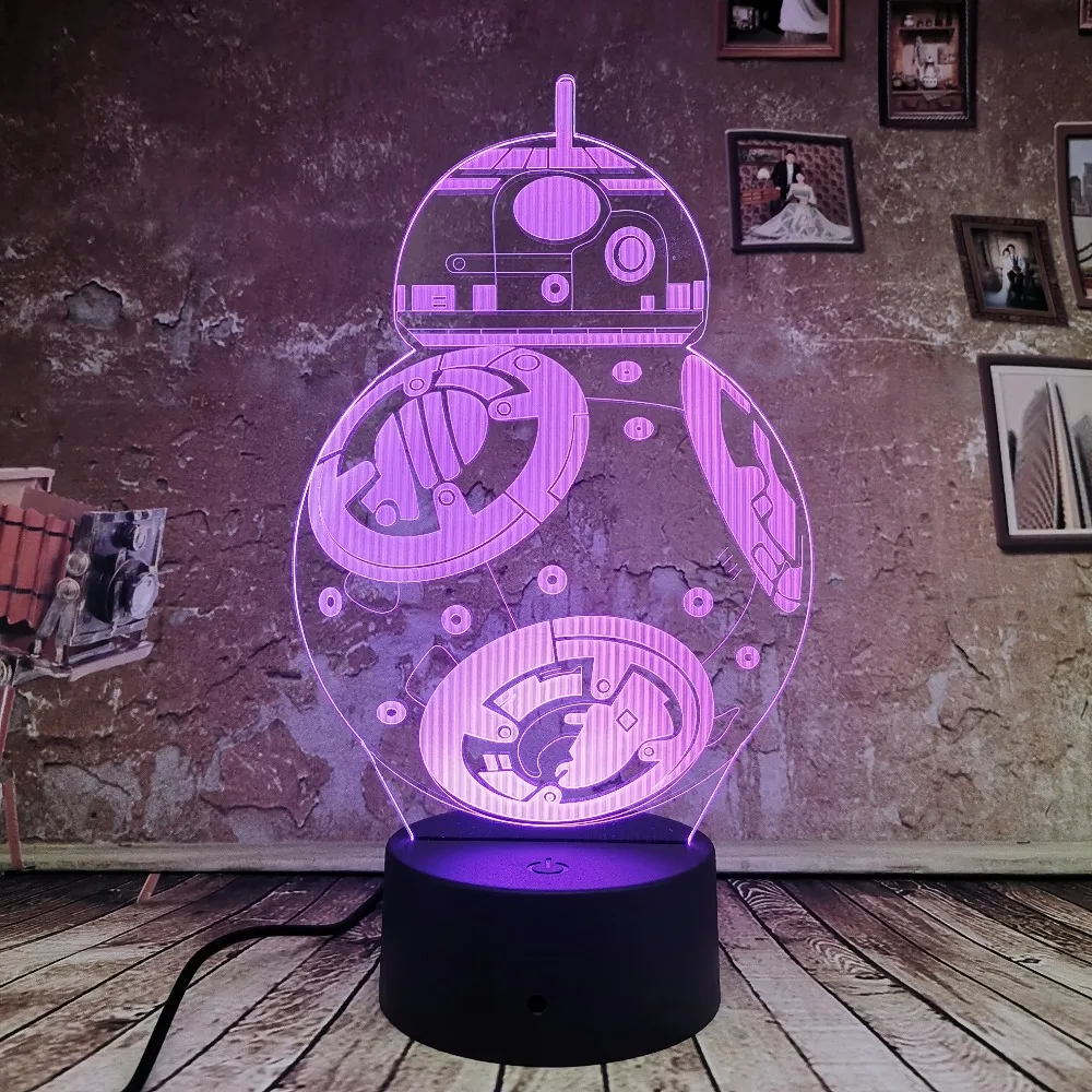 Крутые 3D BB8 7 градиентные Авто цветные иллюзионные огни Звездные войны