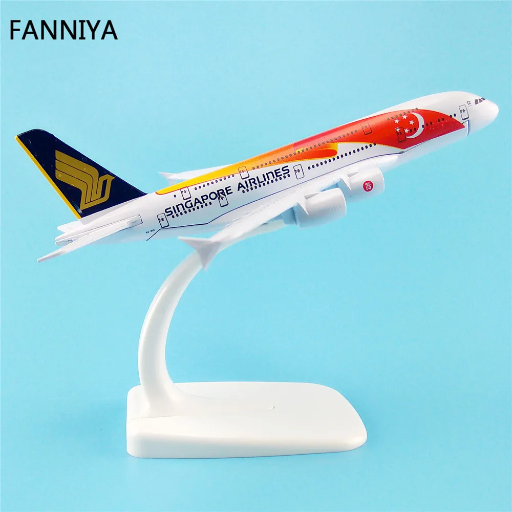 16 см металлическая модель самолета Red Air Singapore Airlines A380 Airbus 380 Airways W подставка