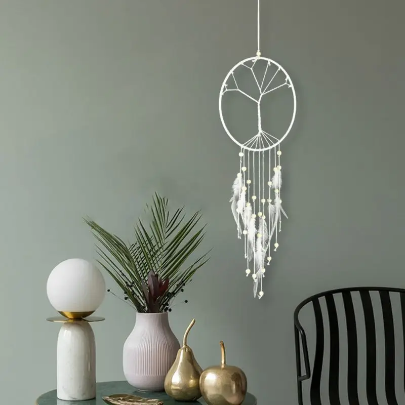 Индийский Ловец снов ручной работы Дерево жизни висящий мечтатель из бисера перо