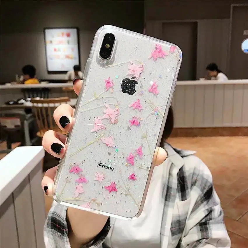 Для iPhone XR XS MAX 8 7 6s Plus мягкие прозрачные чехлы для телефонов летние свежие розовые