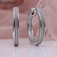 pataya new white gold luxury big circle earring women fashion noble fine jewelry micro wax inlay natural zircon dangle earrings