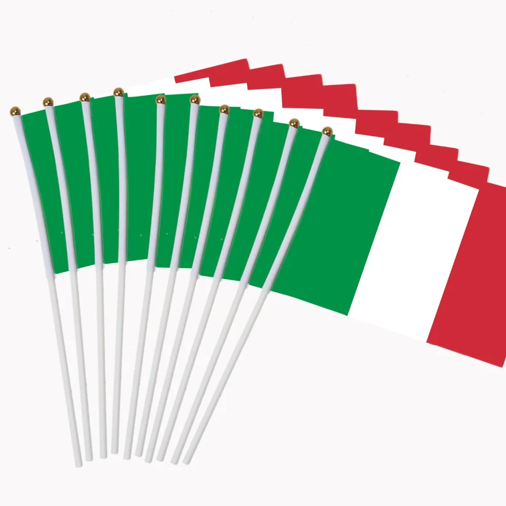 

14x21cm 10pcs Small Italian flag hand waving flags with Plastic Flagpoles NC009