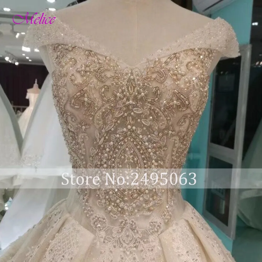 Melice Vestido de Noiva Свадебные платья принцессы с v образным вырезом и жемчугом 2019 рукава