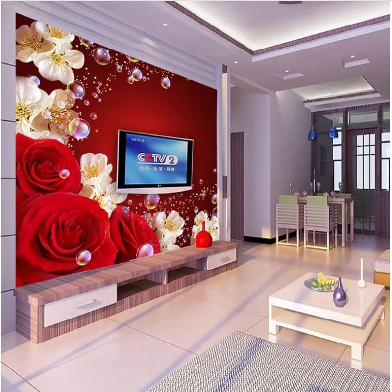 wellyu Custom large fresco red aesthetics fantasy rose TV bedroom backdrop non - woven wallpaper papel de parede para quarto