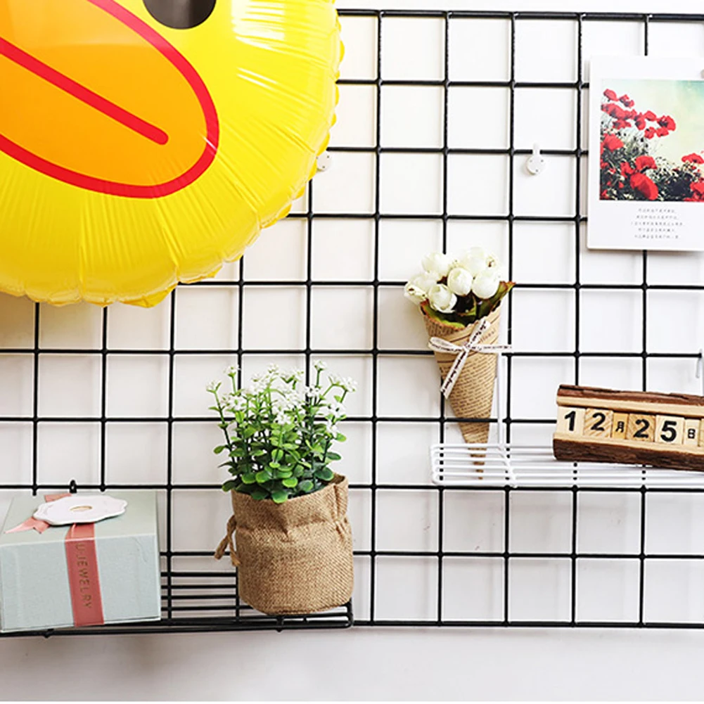 Wall Mounted Hanging Tray Hook Panel Storage Rack Home Decor Metal Mesh Dolls Flower Pot Photo Display Iron Wire Grid Bedroom | Дом и сад