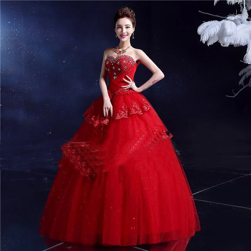 Женское свадебное платье белое красное бальное с кристаллами|vestido de noiva|de noivagown