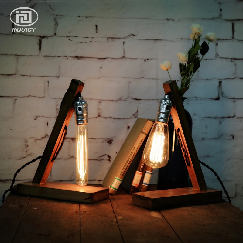 Лофт ретро дерево E27 Эдисон настольная лампа кафе дома Бар Украшение светильник