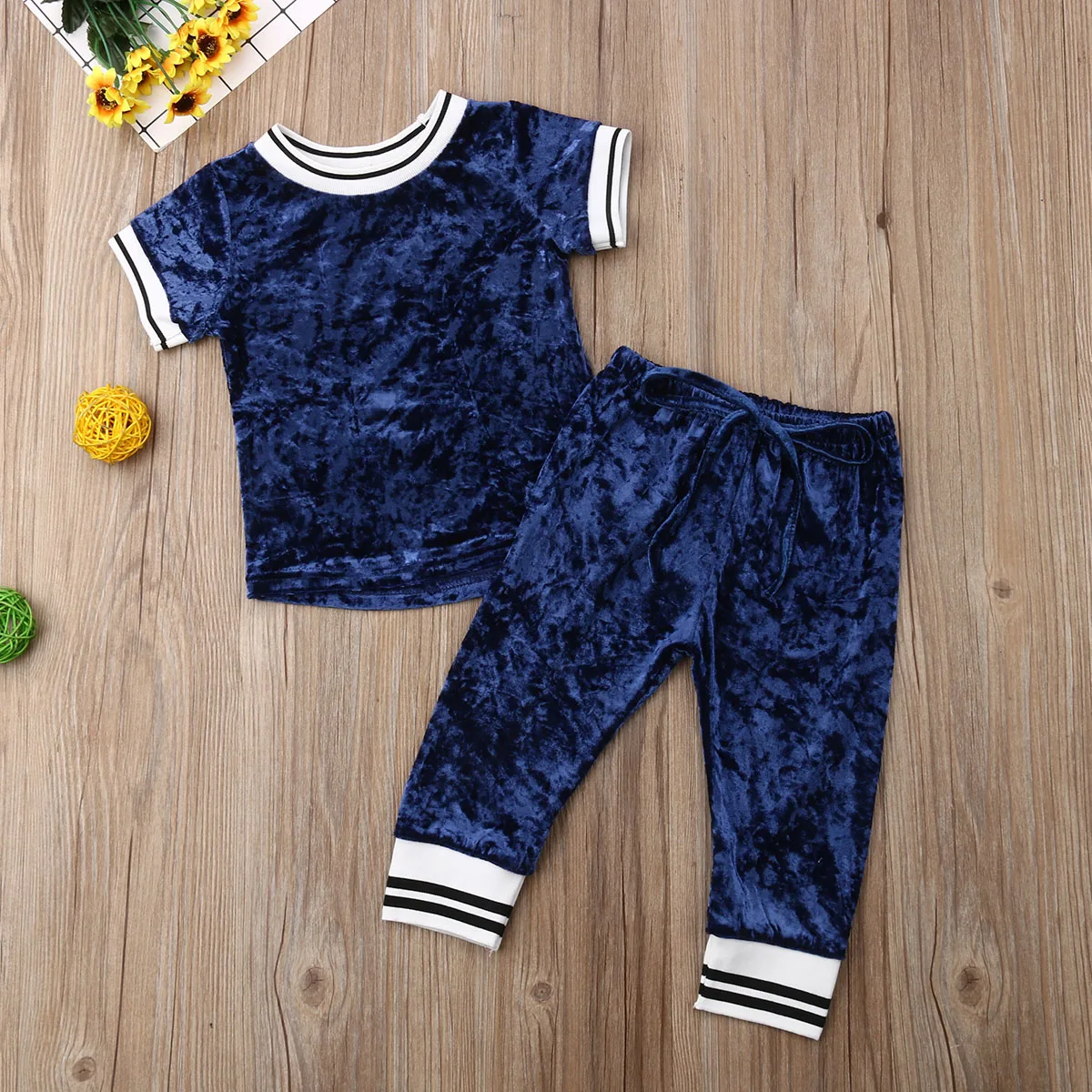 Emmaababy/детский Бархатный спортивный костюм с короткими рукавами для маленьких