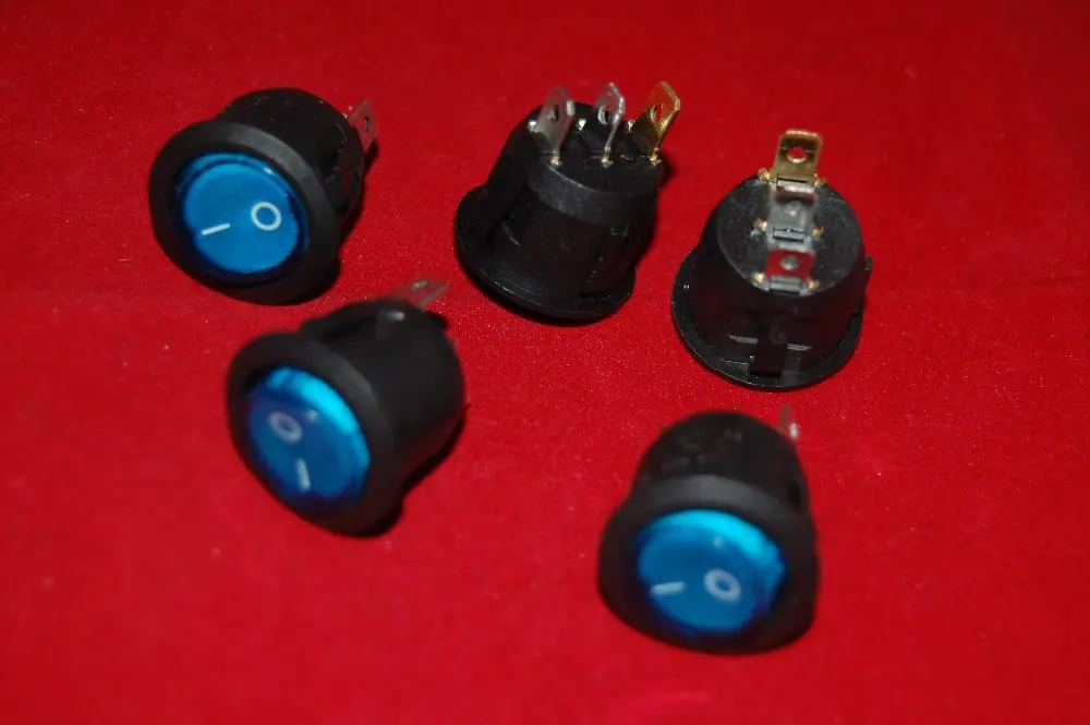 5 шт. круглые синие Клавишные переключатели с подсветкой 2 положения 3 контакта 120