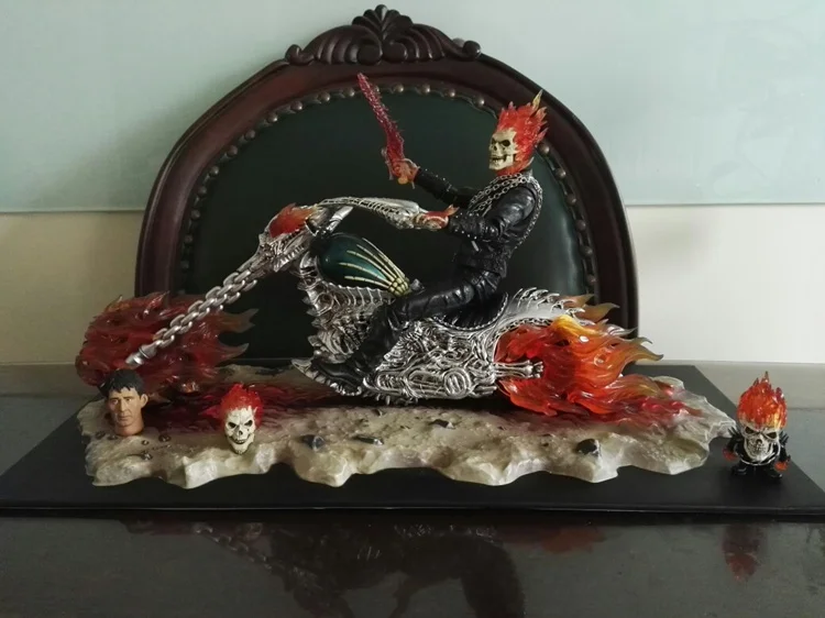 [Забавный] 44 см супер герой Ghost Rider чрезвычайно сплав Мобильный кукла светодиодный светильник пожарный рыцарь и мотоцикл фигурка украшения модель игрушки