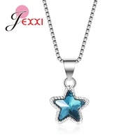 925 sterling silver star shape pendant necklace blue clear aaa cubic zirconia jewelry casual stylish birthday girl lady gifts