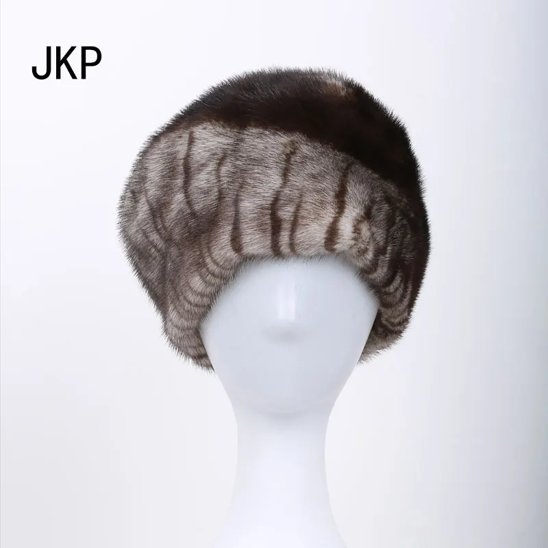 JKP российские шапки из натурального меха норки для женщин зимняя меховая шапка с норкой хорошего качества Элегантная шляпа модная полосатая шапка DHY-43