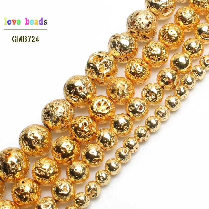 Natural Stone Gold Lava Hematite Round Loose Beads 4mm 6mm 8mm 10mm DIY Necklace Bracelet Jewelry Making Accessories | Украшения и