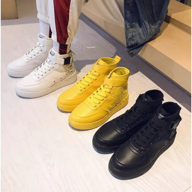 Мужские кроссовки с высоким верхом черные легкие в стиле хип-хоп на плоской