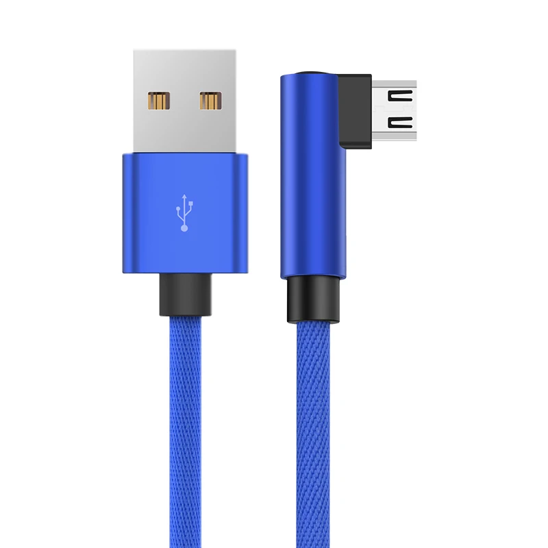 Micro USB кабель 2A быстрое зарядное устройство USB шнур 90 градусов локтевой кабель нейлоновая оплетка данных USB кабель для samsung Xiaomi Huawei HTC кабель usb провод для зарядки зарядное устройство - Цвет: Blue