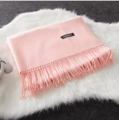 Rubber Pink Женские однотонные кашемировые шарфы с кисточками, женский зимний толстый теплый шарф, высокое качество, Женская шаль, горячая распродажа, TWA563 - Цвет: Rubber Pink