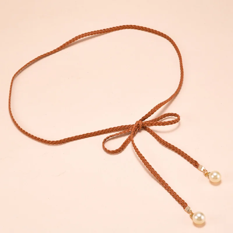 2019 Новая мода украшено поясом однотонный цвет ПУ кожа вставка из жемчужных