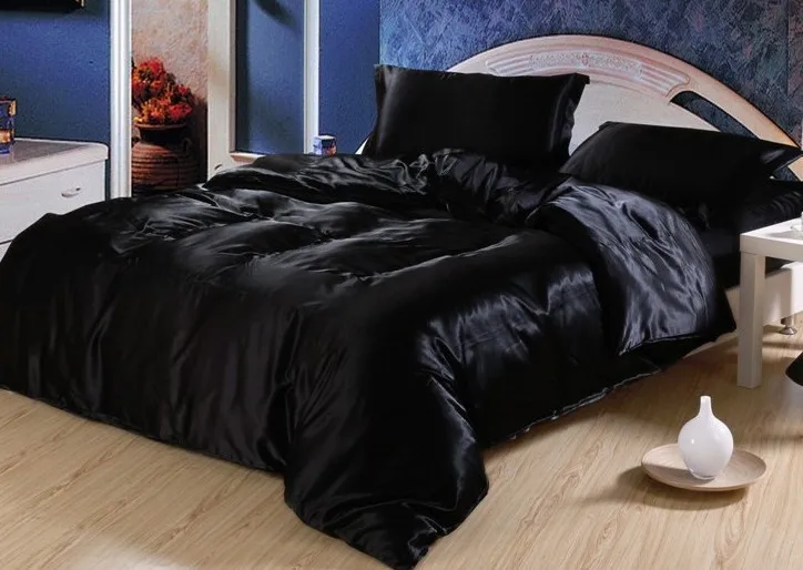 

7pcs Black satin silk bedding set sheets California king queen full twin size quilt duvet cover brand bed bedsheet bedspread