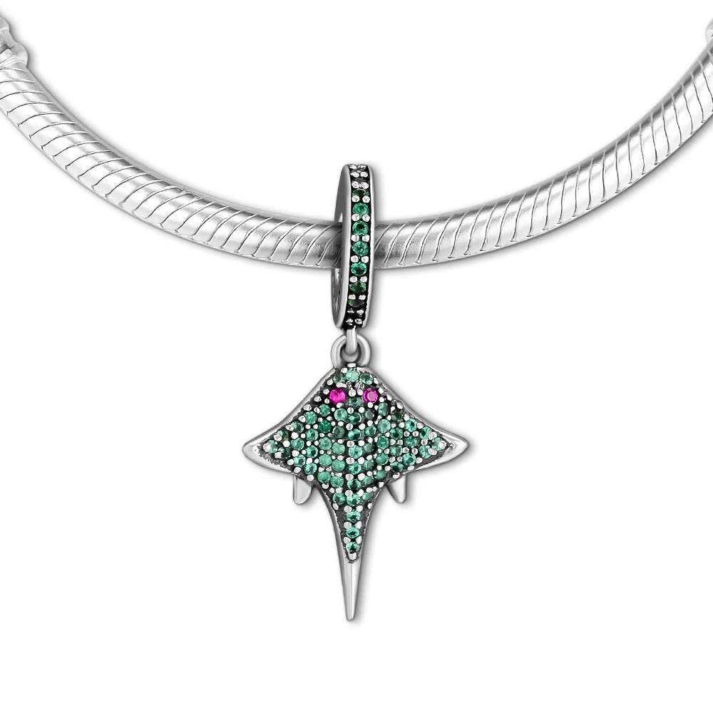 Подвеска Davil Rays Fandola из стерлингового серебра 925 пробы Mobul Oceanic Charm зеленый CZ Fit