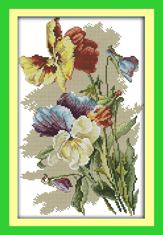 

Pansy (4) cross stitch kit flower 14ct printed fabric canvas stitching embroidery DIY handmade needlework