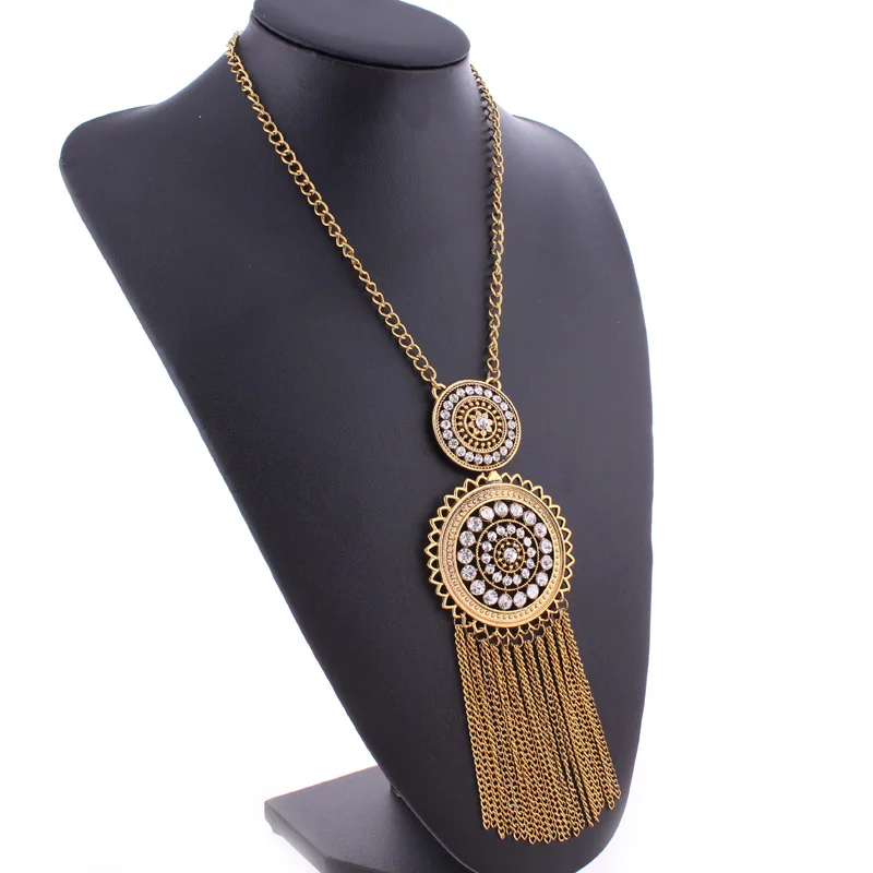 Btuamb Новый Boho цепи кисточкой ожерелья подвески панк Винтаж Кристалл Длинный