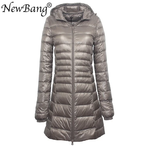 Khaki NewBang 8XL женское длинное теплое пуховое пальто с портативной сумкой для хранения, женский ультра легкий пуховик, женские пальто, длина до бедра - Цвет: Khaki
