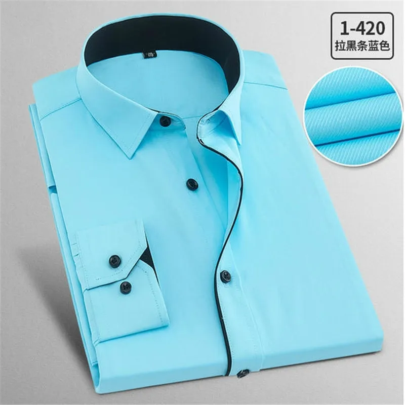 1-420 Новинка, мужские рубашки,, одноцветные, размера плюс, 8XL, облегающие, хлопок, длинный рукав, мужская повседневная рубашка, весна, осень - Цвет: 1-420