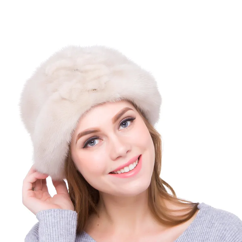шапки из натурального меха Для женщин твист Hat натуральный мех норки шляпа