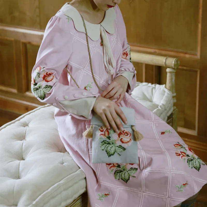 LYNETTE'S CHINOISERIE Spring Autumn Women Original Design Cute Embroidery Dresses