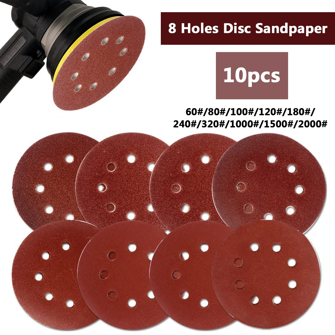 

125mm 10pcs Round Sandpaper Disk Sand Sheets Grit 60-2000 Hook Loop Sanding Disc For Sander Grits