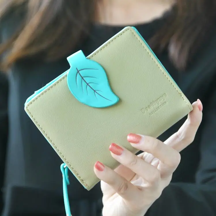 Брендовый Модный женский кошелек женские кошельки с листьями и пряжкой кожаные