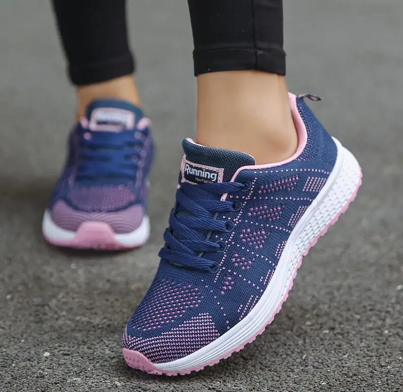 A08 Blue Pink Akexiya/Быстрая ; женская повседневная обувь; Модные дышащие Прогулочные кроссовки на плоской подошве со шнуровкой; коллекция года; tenis feminino - Цвет: A08 Blue Pink