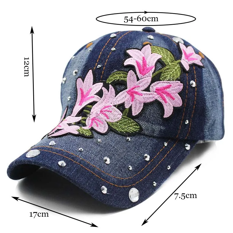 miaoxi Women New Hat Summer Floral Girl Baseball Caps For Female Adult Cotton Cap Fashion High Quality Denim Jeans Bonnet Sale