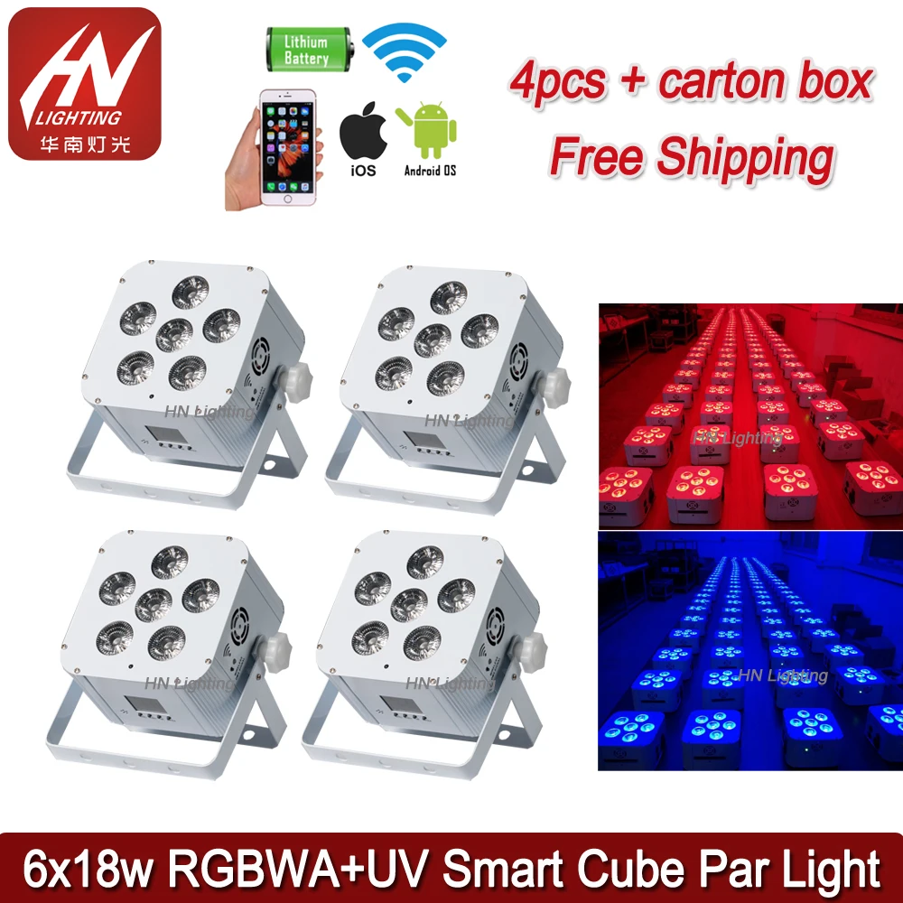

4pcs Party lights IRC remote control 6x18W led par rgbwauv 6 in 1 light led wireless wedding uplighting
